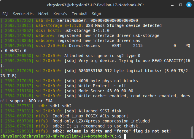 HDD csatlakoztatás után