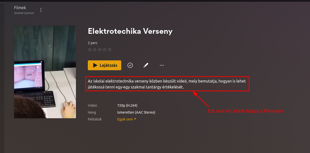 A Plex saját komment megjelenése