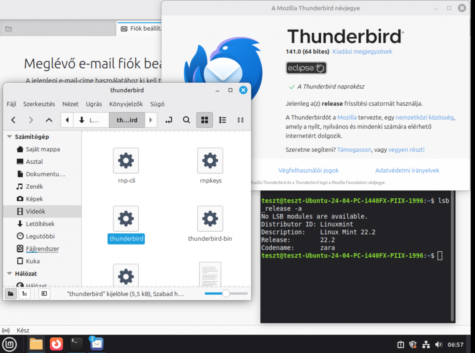 Thunderbird 141 Linux Mint 22.2 beta verzión