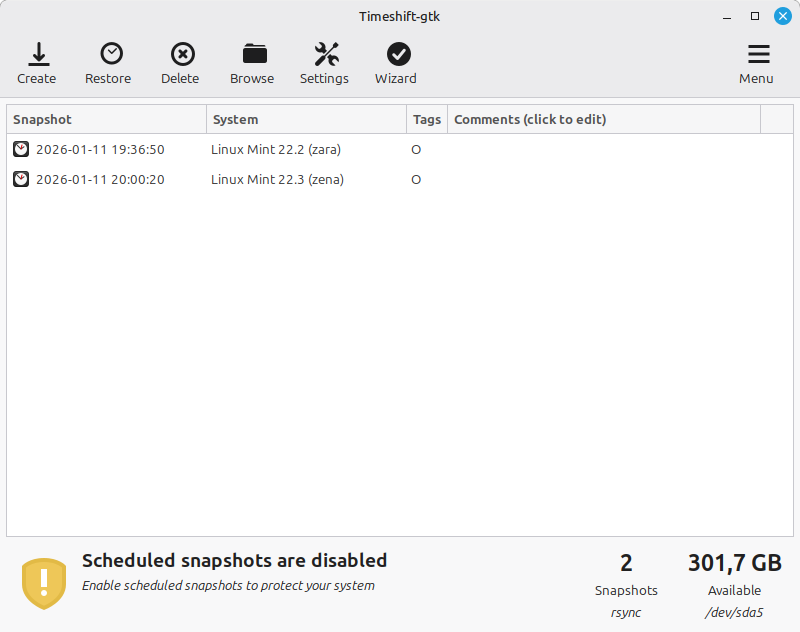 Az első Zena alól készített mentésem a Thimeshiftben